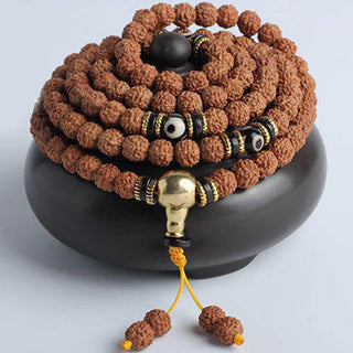 Buddha Gift 108 Mala Beads Rudraksha Bodhi Seed Dzi Bead Luck Wealth Bracelet