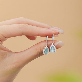 Buddha Gift 925 Sterling Silver Green Jade Gourd Abundance Drop Earrings