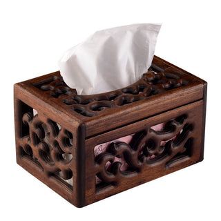 Buddha Gift Retro Wooden Tissue Box Engraved Wooden Tissue Holder Wipes Boxes Decoration