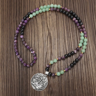 Buddha Gift 108 Mala Beads Amethyst Green Aventurine Lotus Meditation Bracelet