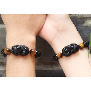 Buddha Gift FengShui PiXiu Rainbow Obsidian Tiger Eye Wealth Bracelet