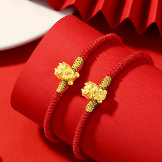 Buddha Gift 999 Sterling Silver Year of the Dragon Copper Coin Fortune Dragon Fu Character Luck Handcrafted Red String Braided Bracelet