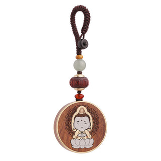 Buddha Gift Ebony Wood Rosewood Buddha Avalokitesvara Om Mani Padme Hum Balance Car Key Chain Decoration