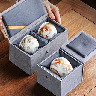 Buddha Gift Dragon Phoenix Auspicious Clouds Ceramic Teacup Kung Fu Tea Cup With Gift Box