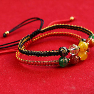 Buddha Gift Five Directions Gods of Wealth Agate Handmade Protection String Braid Bracelet