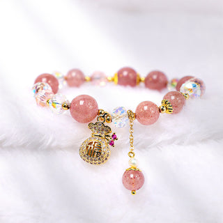 Buddha Gift Natural Strawberry Quartz Crystal Money Bag Charm Positive Bracelet