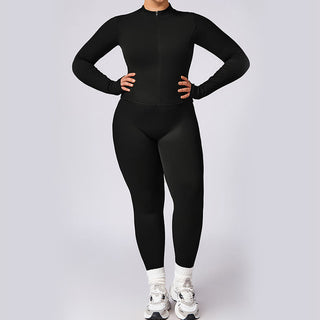Buddha Gift PLUS SIZE Zip Up Solid Sports Jacket Flared Pants Leggings Gym Yoga Quick Drying Outfits
