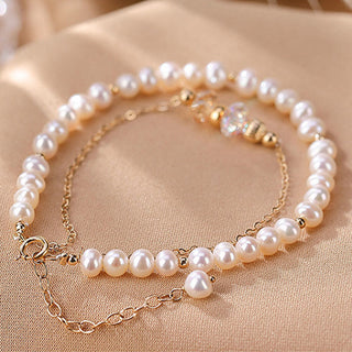 Buddha Gift 925 Sterling Silver 14K Gold Plated Natural Pearl Crystal Healing Double Layer Bracelet