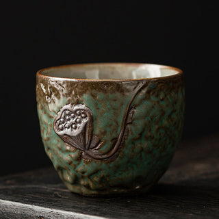 Buddha Gift Lotus Pod Leaf Flower Auspicious Clouds Ceramic Teacup Kung Fu Tea Cup