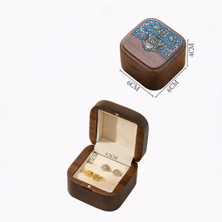 Buddha Gift Retro Handmade Black Walnut Wood Ring Jewelry Storage Box Leaf Wooden Gift Box