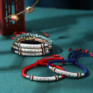 Buddha Gift 999 Sterling Silver Om Mani Padme Hum Protection Strength String Bracelet