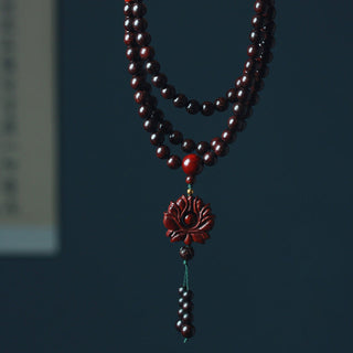 Buddha Gift Tibetan Small Leaf Red Sandalwood Lotus Mala Balance Bracelet