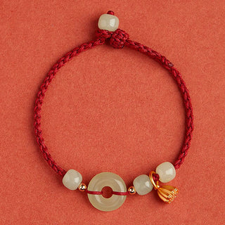 Buddha Gift Round Peace Buckle Jade Lotus Happiness Abundance Wealth String Bracelet