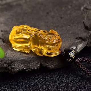 Buddha Gift FengShui Citrine PiXiu Wealth Necklace Pendant