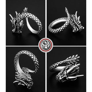 Buddha Gift 990 Sterling Silver Vintage Dragon Design Luck Protection Strength Adjustable Ring