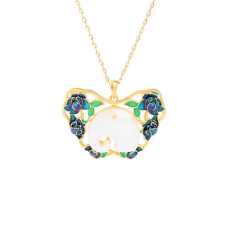 Buddha Gift White Jade Elephant Butterfly Lotus Success Necklace Chain Pendant