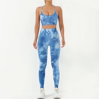 Buddha Gift 2Pcs Camo Print Backless Criss-Cross Strap Top Bra Shorts Leggings Pants Fitness Yoga Outfit Set