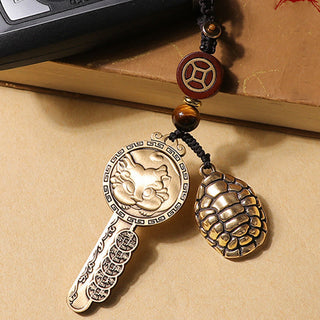 Buddha Gift PiXiu Wealth Copper Coin Yin Yang Bagua Handmade Key Chain