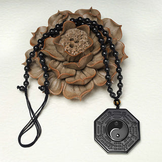 Buddha Gift Black Obsidian Stone Yin Yang Pendant Necklace