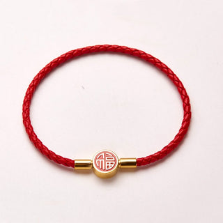 Buddha Gift Fu Character Blessing Fortune Leather Buckle Bracelet
