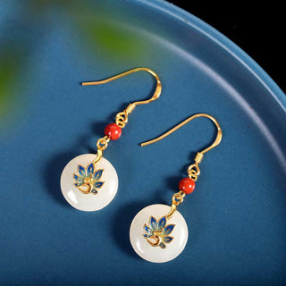 Buddha Gift 925 Sterling Silver Natural Hetian White Jade Peacock Blessing Necklace Pendant Ring Earrings Set
