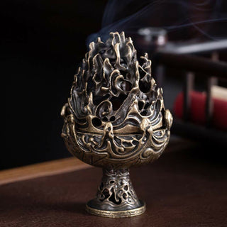 Buddha Gift Tibetan Mini Mountain Pattern Meditation Copper Alloy Incense Burner