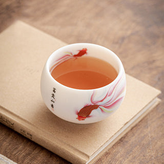 Buddha Gift Koi Fish White Porcelain Ceramic Teacup Kung Fu Tea Cup