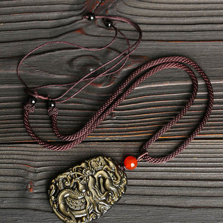 Buddha Gift Gold Sheen Obsidian Dragon Pattern Success Necklace Pendant