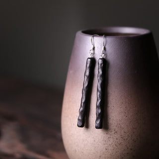 Buddha Gift 925 Sterling Silver Ebony Wood Texture Balance Peace Drop Dangle Earrings