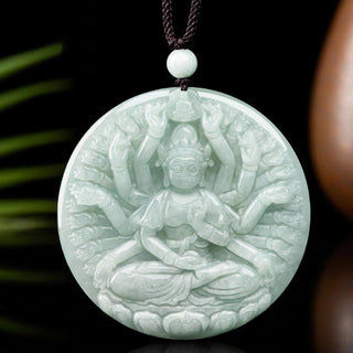 Buddha Gift Thousand-Hand Kwan Yin Avalokitesvara Jade Blessing String Necklace Pendant