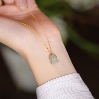 Buddha Gift 925 Sterling Silver Natural Hetian Jade Cyan Jade Luck Laughing Buddha Butterfly Necklace Pendant