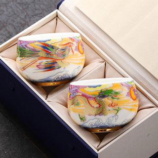 Buddha Gift Dragon Phoenix Auspicious Clouds Sun Ocean Waves Ceramic Teacup Kung Fu Tea Cup