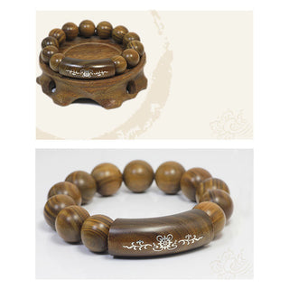 Buddha Gift 999 Sterling Silver Green Sandalwood Om Mani Padme Hum Dragon Phoenix Dharmachakra Inlaid Peace Bracelet