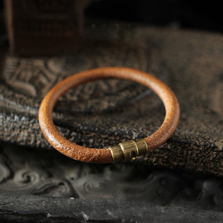 Buddha Gift Retro Leather Luck Healing Copper Magnetic Buckle Bracelet