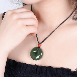 Buddha Gift Natural Round Jade Peace Buckle Prosperity Necklace String Pendant
