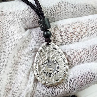 Buddha Gift Vintage 999 Sterling Silver Yin Yang Bagua Water Drop Design Balance Harmony Necklace Pendant