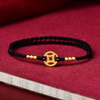 Buddha Gift Copper Coin Strength Braided String Bracelet Anklet