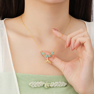 Buddha Gift 925 Sterling Silver Hetian Jade Bead Fishtail Luck Necklace Pendant