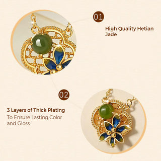 Buddha Gift 925 Sterling Silver Four Leaf Clover Flower Hetian Cyan Jade Pearl Healing Necklace Pendant Bracelet Earrings Set