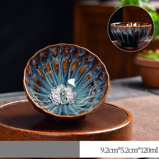 Buddha Gift Lotus Peacock Dragon Phoenix Koi Fish Ceramic Teacup Inlaid Tea Cups 120ml