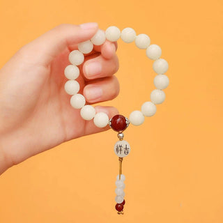 Buddha Gift Bodhi Seed Red Agate Black Obsidian Pink Crystal Rutilated Quartz Peace Wrist Mala Bracelet