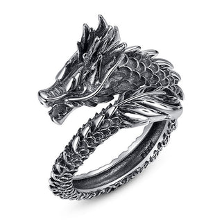 Buddha Gift 925 Sterling Silver Vintage Dragon Success Protection Strength Adjustable Ring