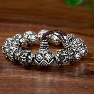Buddha Gift Tibetan Om Mani Padme Hum Carved Alloy Beads Amulet Bracelet