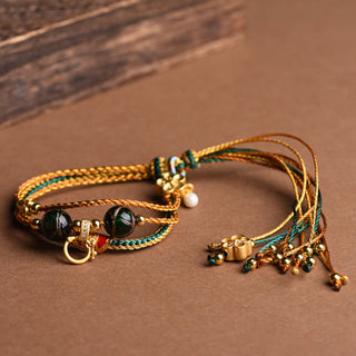 Buddha Gift Tibetan Handmade Rope Liuli Glass Bead Braided Multilayered Healing Bracelet