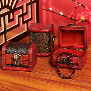 Buddha Gift Retro Small Wood Jewelry Box Lotus Golden Grape Copper Coin Daffodil Grass Flower Jewelry Storage Box