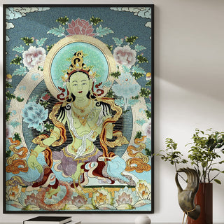 Buddha Gift Tibetan Embroidery White Tara Thangka Tapestry Wall Hanging Wall Art Meditation for Home Decor