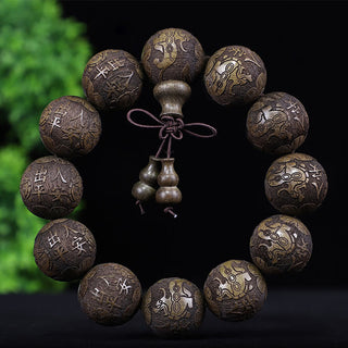 Buddha Gift Chinese Zodiac Rosewood Ebony Copper Coin PiXiu Carved Warmth Bracelet