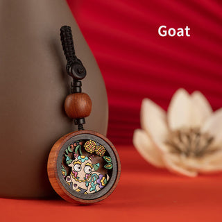 Buddha Gift Year Of The Dragon Hand Painted Chinese Zodiac Rosewood Carved Calm Key Chain