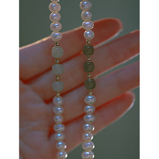 Buddha Gift 14K Gold Plated Natural Pearl Hetian Cyan Jade White Jade Sincerity Bead Chain Bracelet