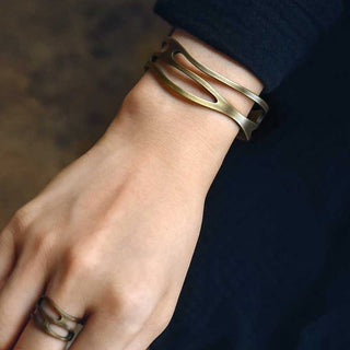 Buddha Gift Vintage Curved Copper Brass Wealth Adjustable Cuff Bracelet Bangle